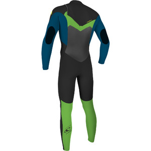 2022 O'Neill Youth Epic 4/3mm Chest Zip Wetsuit 5358 - Black / Ultra Blue / Day Glow
